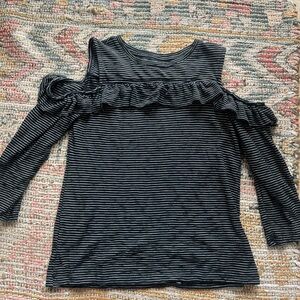 Striped Cold Shoulder Top - Black and White